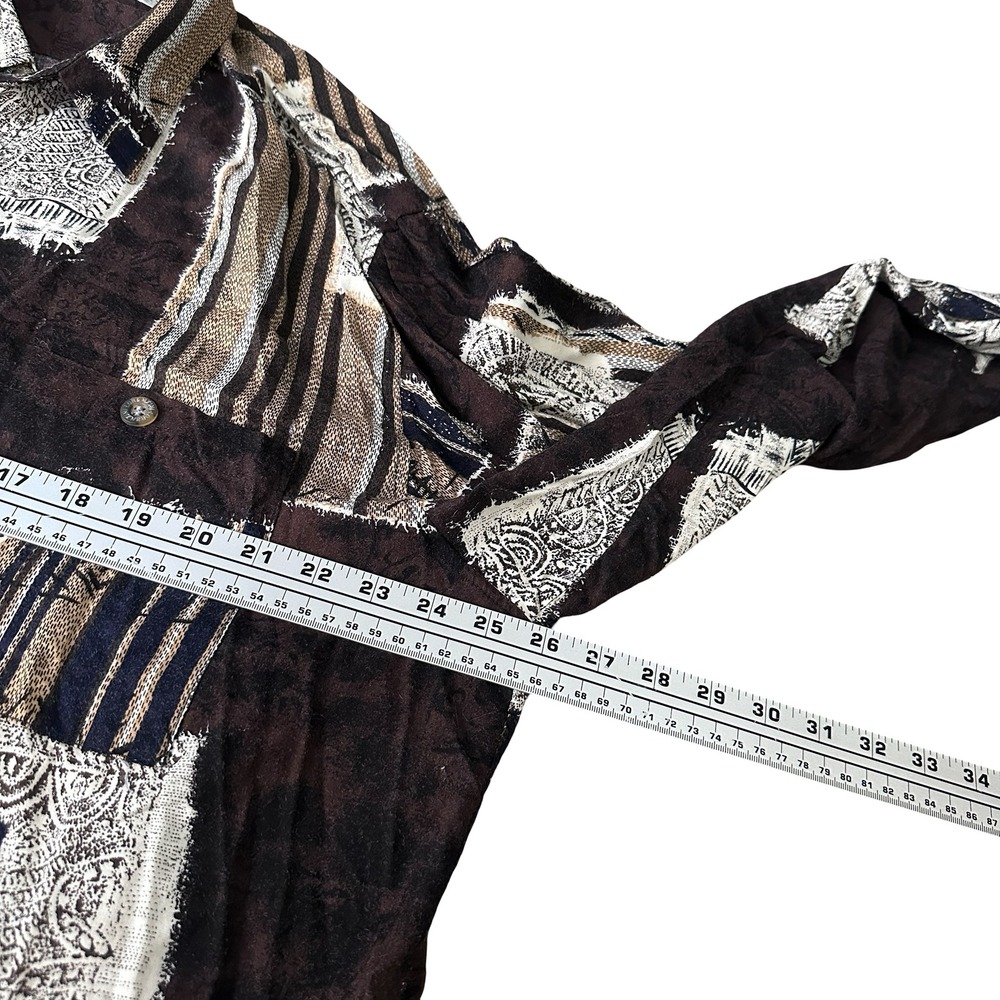 Vintage Lorenzini Button Down Shirt Men XL Brown Gray Abstract Patchwork Viscose - Picture 9 of 11